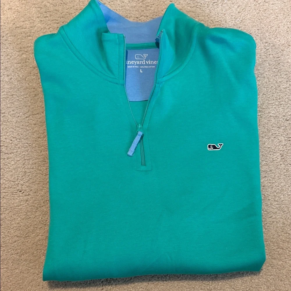 Vineyard Vines Teal Green Quarter-Zip Pullover - Picture 2 of 4